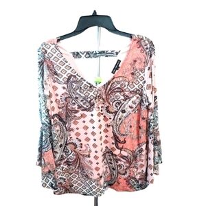 Sara Michelle small dressy top bell sleeves v neck